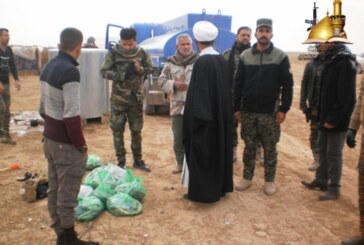 محور لجنة الإرشاد والتعبئة في غرب الموصل يواصل نقل  وصايا المرجعية العليا للمقاتلين ويقدم لهم عشرات الأطنان من المساعدات العينة